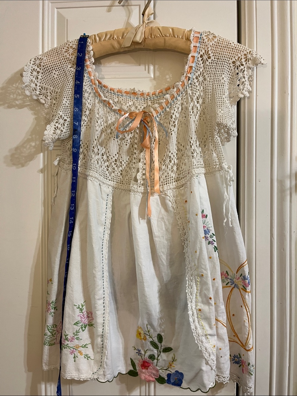 Handmade Vintage Crochet-Top and embroidered linens.